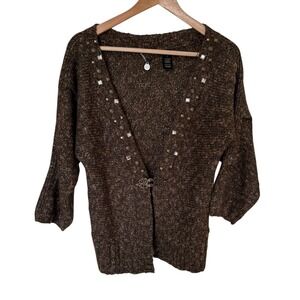 BKE Boutique Cardigan Women Small Brown Excellent Embellished Metallic Clasp